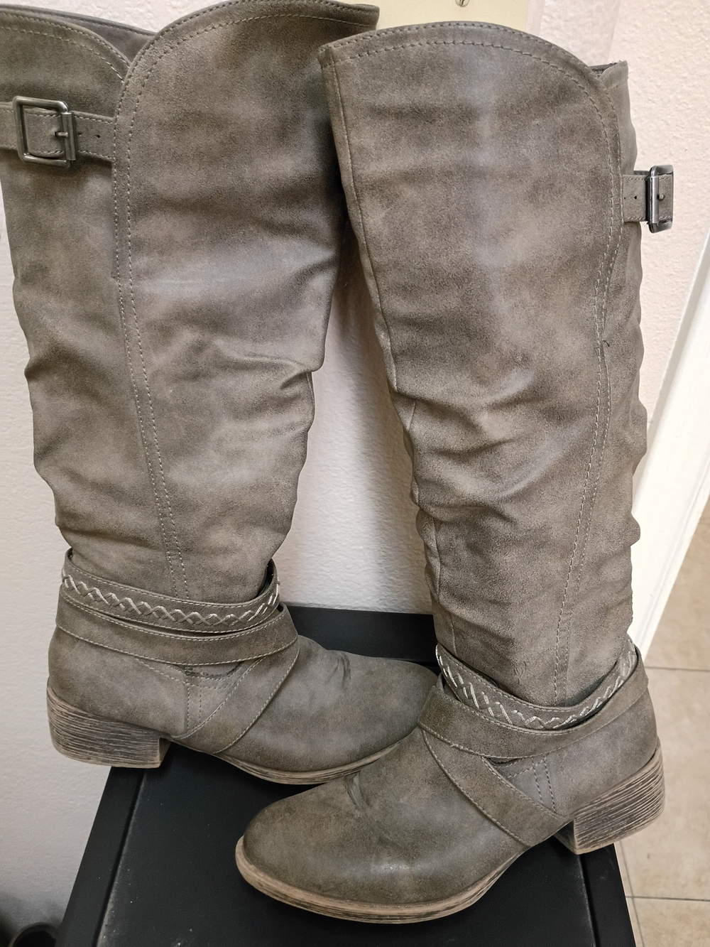Women's Taupe Knee-High Riding Boots